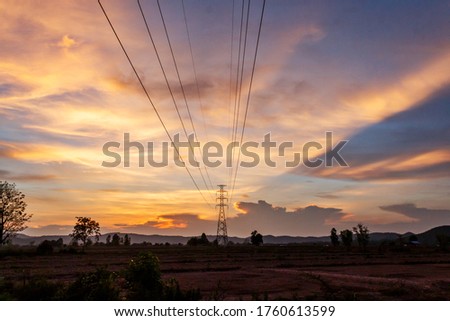 Landscape picture about High voltage tower  with beautiful sky at Chiang Rai Provience,Thailand