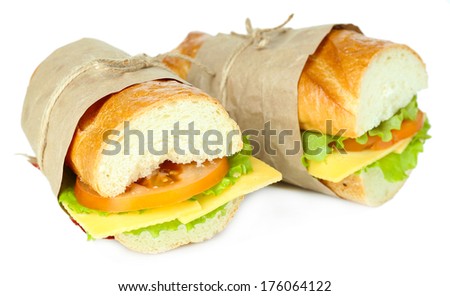 Fresh and tasty sandwich isolated on white
