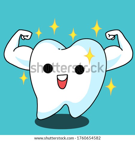 Strong healthy tooth isolated on blue background.vector illustration.