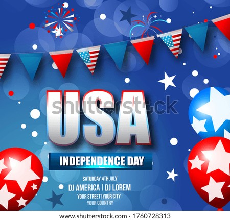 Fourth of July Independence Day. Vector illustration greeting card with brush stroke background in United States national flag 