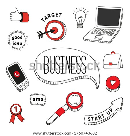 A set of elements for business. Laptop, start up, idea.