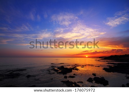 beautiful landscape with sunset over sea 