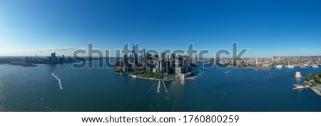 Aerial panorama of New York City skyline with both downtown Manhattan, new jersey and Brooklyn 