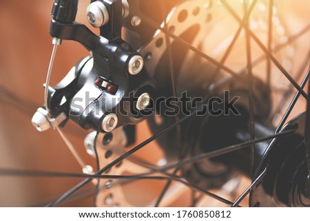 bicycle brake / Close up the back disc brake bike Royalty-Free Stock Photo #1760850812