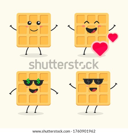 Cute Flat Cartoon Waffle Illustration. Vector illustration of cute Waffle with a smiling expression. Cute Waffle mascot design