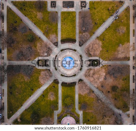 Aerial View of Downtown Indianapolis War Memorial at Sunset