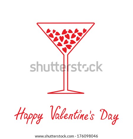 Martini glass with hearts inside. Happy Valentines Day card.  Rasterized copy