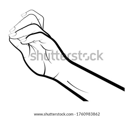 female hand gently holds a small object with two fingers. Gestures. Isolated vector on white background