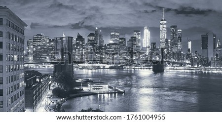 New York City panorama at night, USA.