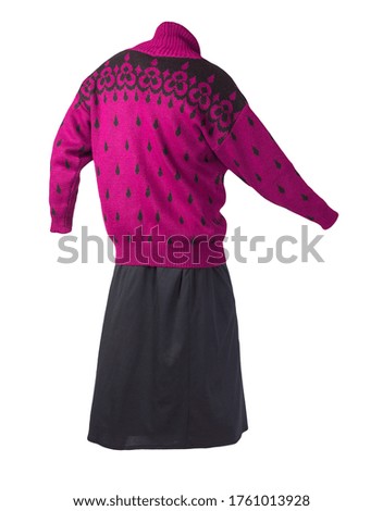 female long black skirt and knitted red black sweater isolated on white background.comfortable clothes for every day