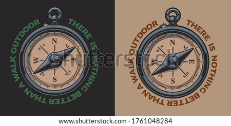 Color vintage vector illustration of a compass. Perfect for logos, shirt prints and many other