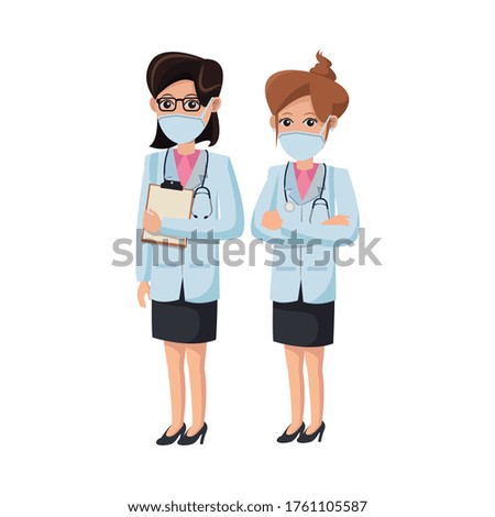 female doctors using medical masks vector illustration design
