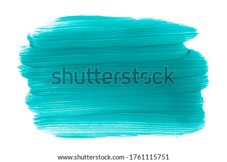 Paint brush strokes frame isolated on white background. Blue green acrylic paint texture