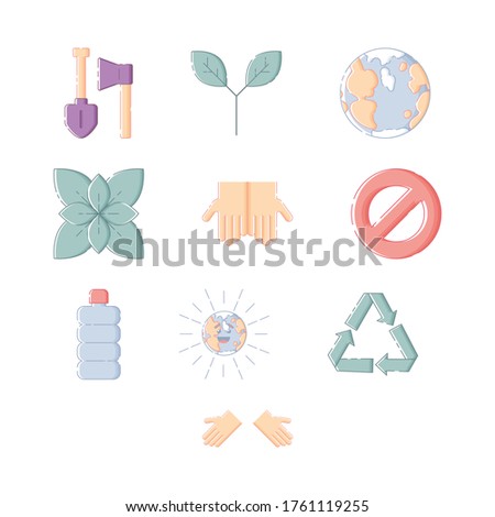 Set of cute isolated icons dedicated to ecological issues. White background. Linear style illustration.
