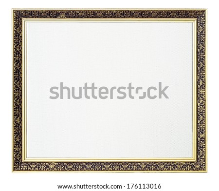 empty golden frame for picture with artistic canvas