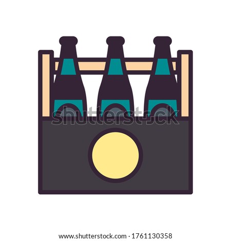 Beer bottles inside box line and fill style icon design, Pub alcohol bar brewery drink ale and lager theme Vector illustration