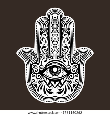Illustration of a hamsa hand symbol. Hand of Fatima religious. Decorative pattern. Royalty-Free Stock Photo #1761160262