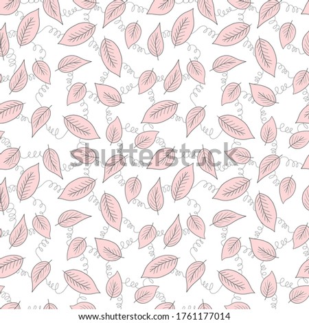 Floral seamless pattern with pastel pink exotic leaves on white background. Tropic branches. Fashion vector stock illustration for wallpaper, posters, card, fabric, textile.