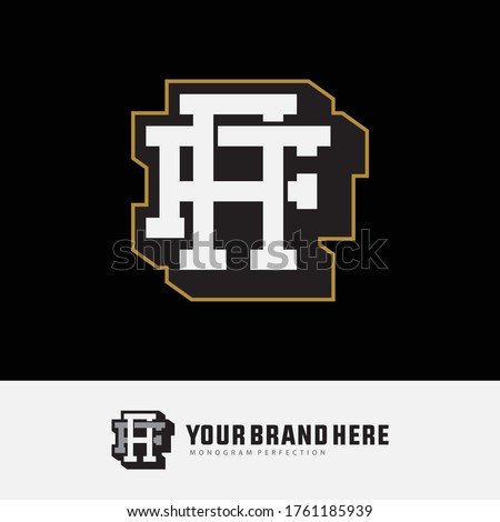 Initial letter A, F, AF or FA overlapping, interlock, monogram logo, white, black and gold color on black background