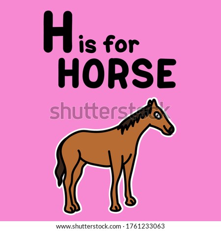 Illustration of Horse animal with alphabet H letter. Vector Illustration for kids learning English vocabulary.