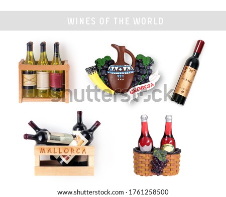A magnetic souvenirs "Wine of the world" isolated on white background