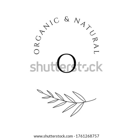 Minimal organic and natural logo. Simple line nature symbol, square sticker isolated on white background. Vector illustration