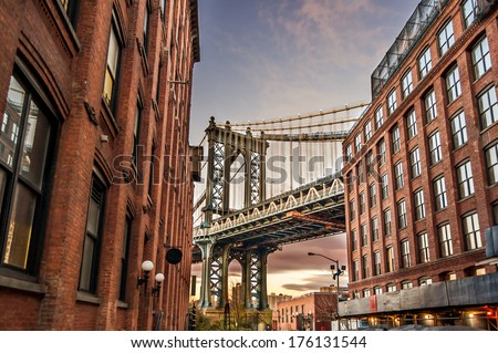 Manhattan Bridge at Sunset Royalty-Free Stock Photo #176131544