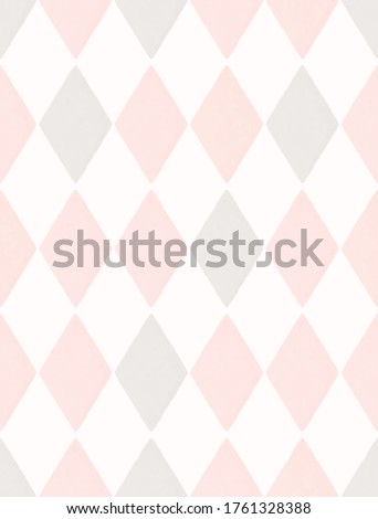 Pink and White Checkered Vector Pattern. Pastel Color Arlekin Print. Watercolor style Geometric Backdrop. Light Pink and Gray Diamonds isolated on a White Background. Caro Repeatable Design.