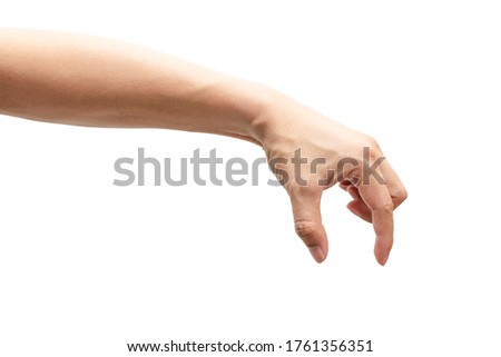 Male hand holding, picking up pose isolated on isolated on white background Royalty-Free Stock Photo #1761356351