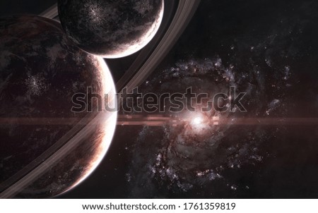 Planets on background of galaxy. Somewhere in deep space. Science fiction. Elements of this image furnished by NASA