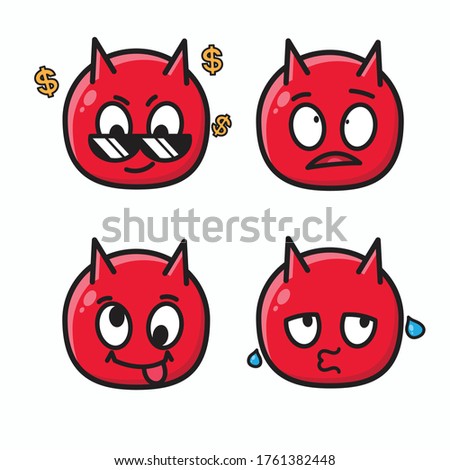 Design set of cute evil face with red color