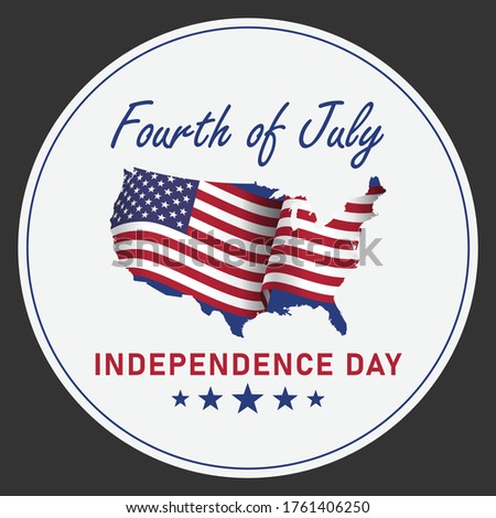 America Map Badge Independence Day. Fourth of July America Flag Inside Map Symbol Illustration. Suitable for Greeting Card, Poster and Banner.