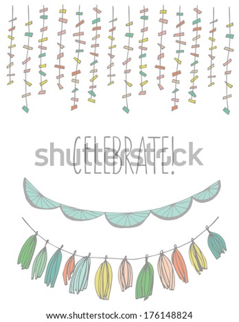 Hand Drawn Vector Collection Celebration Party Banners and Garlands Clip Art