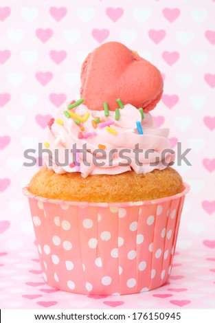 cupcakes with vanilla frosting and cute  hearts  for Valentines Day, Mothers Day, birthday Christmas or special romantic occasion.