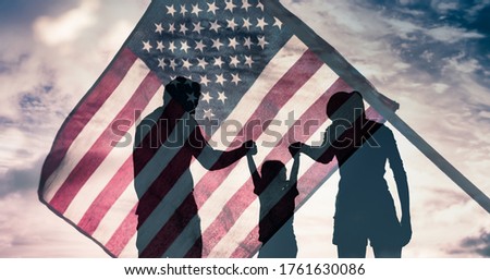 American family patriotic symbol.  Double exposure 