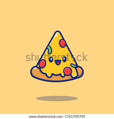 Cute Pizza Cartoon Vector Icon Illustration. Food Icon Concept Isolated Premium Vector. Flat Cartoon Style
