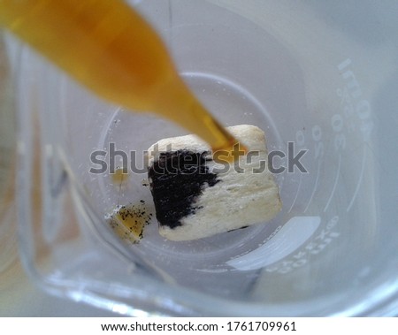 Experimental test starch in foods by drops of iodine Royalty-Free Stock Photo #1761709961