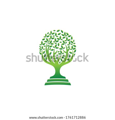 Abstract trophy tree natural logo illustration with gradient green color