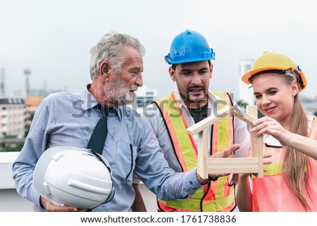 Construction Engineer Team Discussion Planing Work for Residential Estate Project, Engineering Teamwork Meeting Discuss About Building Architecture at Construction Site Together. Business Contractor