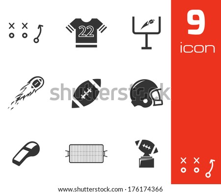 Vector black football icons set on white background