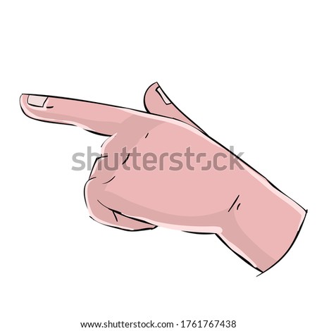 Finger of a palm points somewhere or tries to push something, cartoon illustration, isolated object on a white background, vector illustration, eps