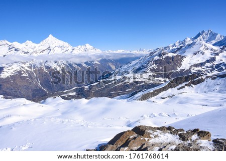 Picture of beautiful Swiss alpine view covered with white snow, Zermatt, Switzerland: 6/5/2019