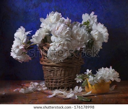Still life with  white peonies in vase