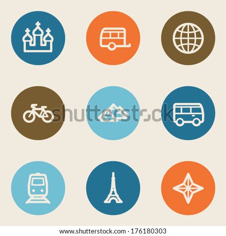 Travel web icon set 2, color circle buttons