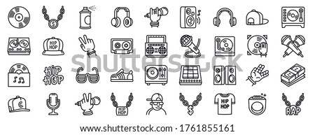Hiphop icons set. Outline set of hiphop vector icons for web design isolated on white background