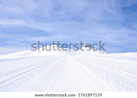 Picture of white snow pathway at Glacier 3000 in Diablerets region, Switzerland