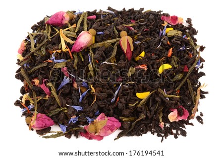 composition of tea on a white background