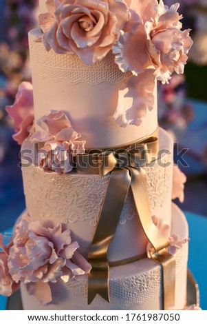 Wedding Cake. Empty copyspace with white background and space for text. Holiday accessories and backgrounds