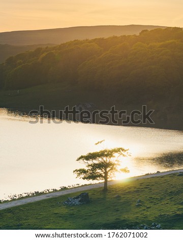 Malham Tarn sunset landscape photos on the side of Malham Tarn in North Yorkshire National Park, England.