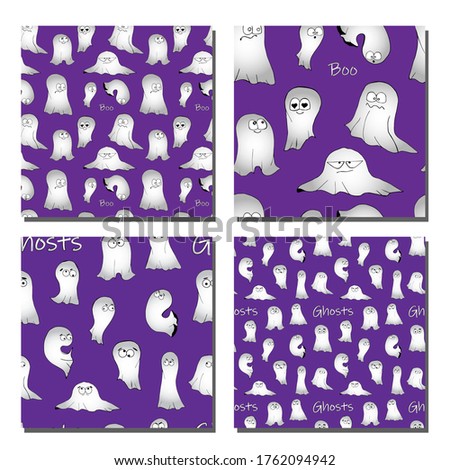 Set of haunted seamless textures. Kids doodle illustrations. Hand drawing. Pattern for halloween.